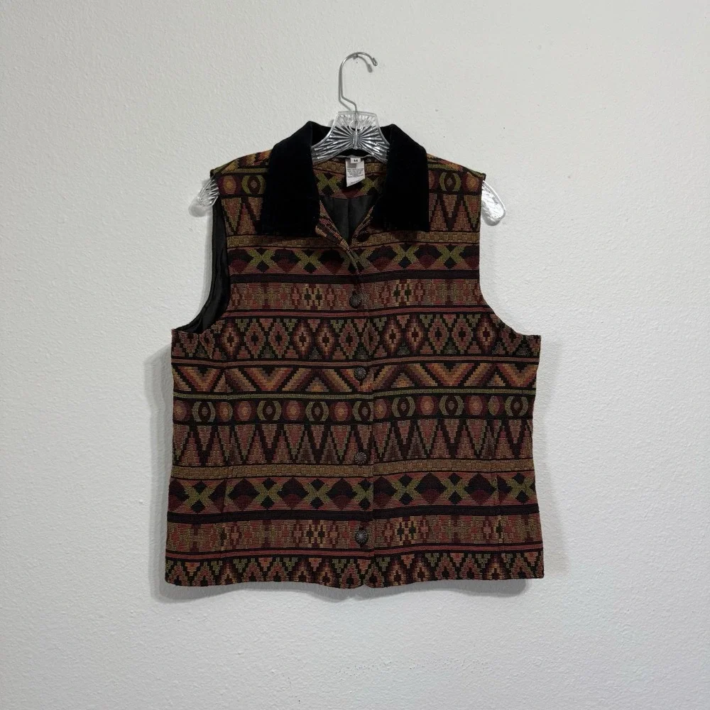 Stonebridge Woven Aztec Southwestern Button Up Vest Waistcoat Womens Size‎ M